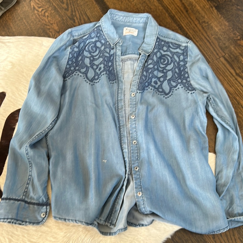 Holding Horses Denim Long Sleeve Button Down Top
